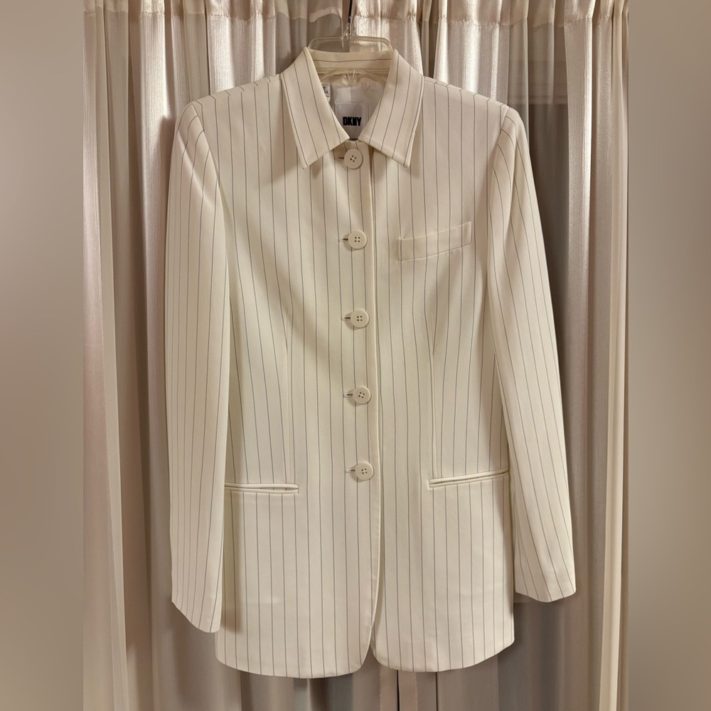 White DKNY Pinstripe Blazer